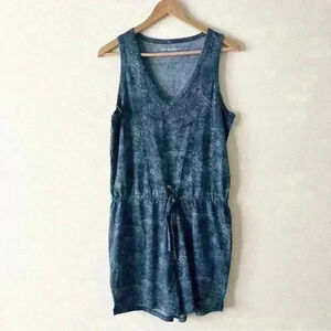 Eddie Bauer M Womens Blue Bandana Print Tank Romper Shorts Drawstring Waist
